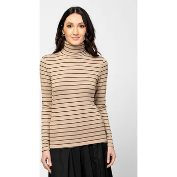 Dámské tričko Heavy Tools rolák s proužky Canva béžový Velikost: L