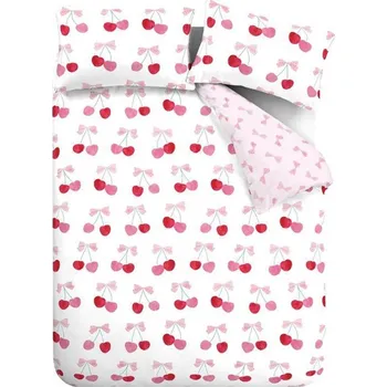 Povlečení Bílé/růžové povlečení na jednolůžko 135x200 cm Cherries and Bows – Catherine Lansfield ID_1801541