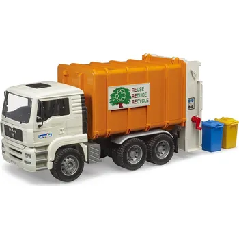 BRUDER 02772 Auto MAN TGA popeláři bílo-oranžové funkční model 1:16 plast br02772