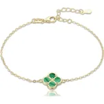 Pozlacený stříbrný náramek čtyřlístek s malachitem