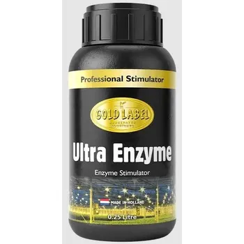 Hnojivo Gold Label Enzyme 250ml (Gold Label Enzyme je silně koncentrovaná enzymová přísada navržená pro zlepšení zdraví substrátu a podporu optimálního růstu rostlin během celého pěstebního cyklu. Objem: 250ml.)