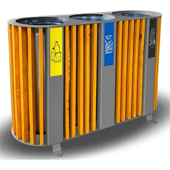 Odpadkový koš Koš na tříděný odpad, dřevěný, odstín pinie, objem 3 x 50 l, výška 800 mm