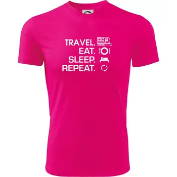 Eat sleep travel - Velký přívěs - Dětské triko sportovní (dresovina) - 158 cm/12 let ( Neon Pink )