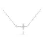 MINET Stříbrný náhrdelník drobný ležatý křížek se zirkony