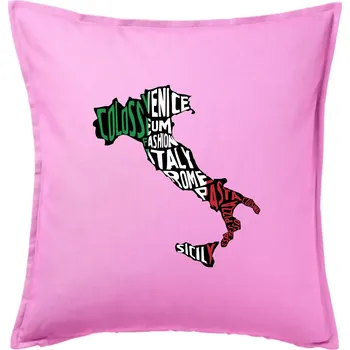 Polštář Mapy - názvy měst - Italie - Polštář 50x50 - 50x50 - Pouze potah ( Růžová )
