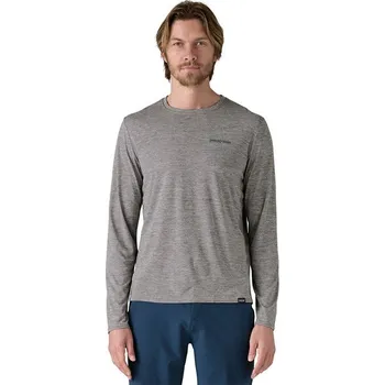 Pánské tričko Patagonia Triko LS Cap Cool Daily Graphic Shirt pánské Velikost: M / Barva (vzor): boardshort logo abalone blue: feather grey