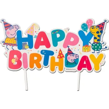 Jedlá dekorace na dort Dekora Dekora - papírová dekorace - zápich - Peppa Pig Happy Birthday - 17 × 12 cm