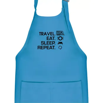 Kuchyňská zástěra Eat sleep travel - Velký přívěs - Dětská zástěra na vaření - Univerzální velikost ( Světlý tyrkys )