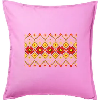 Polštář Ukrajinský vzor - Červené květiny - Polštář 50x50 - 50x50 - Pouze potah ( Růžová )