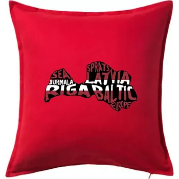 Polštář Mapy - názvy měst - Lotyšsko - Polštář 50x50 - 50x50 - Pouze potah ( Červená )