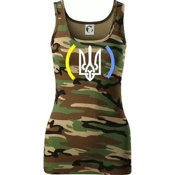 Dámské tričko Ukrajina trojzubec s barvami - Dámské Maskáčové tílko - XS ( Hnědý maskáč )