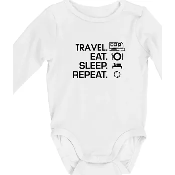 Kojenecké oblečení Eat sleep travel - Velký přívěs - Body kojenecké s dlouhým rukávem - Dlouhý r. 6-12 měs ( Bílá )
