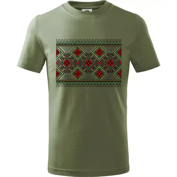Ukrajinský vzor - Červeno Zelený - Tričko dětské bavlněné - 146 cm/10 let ( Khaki )