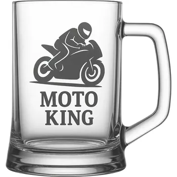 Sklenice Půllitr s pískovaným motivem "Moto king" (Půllitr pro sportovce s pískovaným motivem Moto king, skleněný)