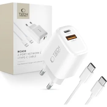 Tech-Protect | Tech-Protect NCA30 síťová nabíječka 30W PD QC + kabel USB-C, bílá