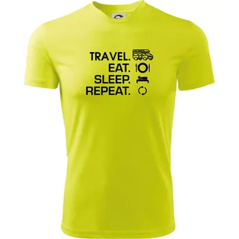 Eat sleep travel - alkovna - Dětské triko sportovní (dresovina) - 158 cm/12 let ( Neonově žlutá )