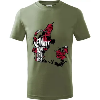 Dětská móda Mapy - názvy měst - Dánsko - Tričko dětské bavlněné - 104-110cm / 3-4 roky ( Khaki )
