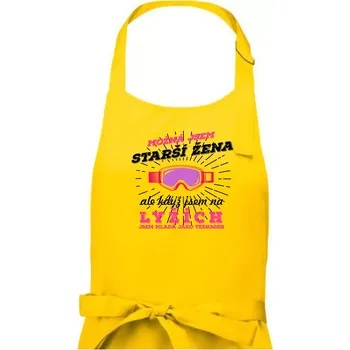 Kuchyňská zástěra Lyže - možná jsem starší žena - Dámská zástěra na vaření - Univerzální velikost ( Žlutá )