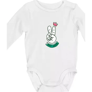 Victory ruka - not war - Body kojenecké s dlouhým rukávem - Dlouhý r. 6-12 měs ( Bílá )
