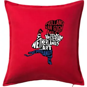 Polštář Mapy - názvy měst - Nizozemí - Polštář 50x50 - 50x50 - Pouze potah ( Červená )