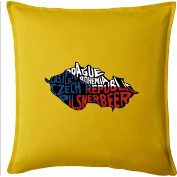Polštář Mapy - názvy měst - Česko - Polštář 50x50 - 50x50 - Včetně výplně ( Žlutá )