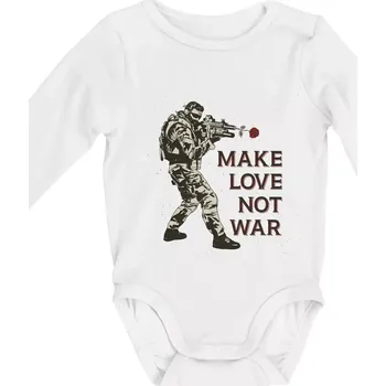 Růže ve zbrani, make love not war - Body kojenecké s dlouhým rukávem - Dlouhý r. do 3 měs ( Bílá )