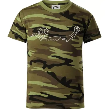 Chlapecké tričko Pěst a symbol míru - Dětské maskáčové triko - 122 cm/6 let ( Zelený maskáč )