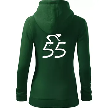 Dámská mikina Cyklista slaví pětapadesátku (55) - Dámská mikina trendy zipper s kapucí - L ( Lahvově zelená )
