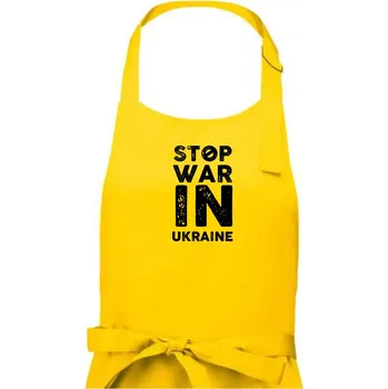 Kuchyňská zástěra Černý nápis Stop war in ukraine - Pánská zástěra na vaření - Univerzální velikost ( Žlutá )