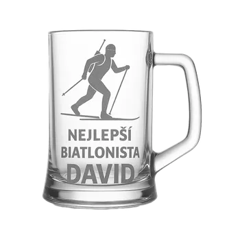 Sklenice Půllitr s pískovaným motivem "Nejlepší biatlonista" (Půllitr pro sportovce s pískovaným motivem Nejlepší biatlonista, skleněný)