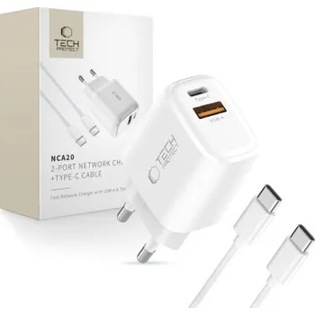 Tech-Protect | Tech-Protect NCA20 síťová nabíječka 20W PD QC + kabel USB-C, bílá