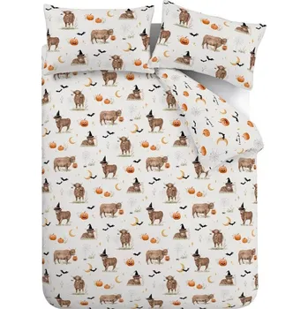 Povlečení Šedobéžové povlečení na jednolůžko 135x200 cm Halloween Highland Cow – Catherine Lansfield ID_1799963