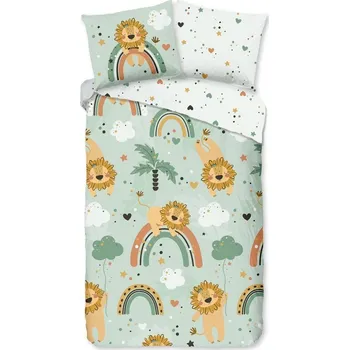 Povlečení Zelené bavlněné dětské povlečení na jednolůžko/prodloužené 140x220 cm Lions – Good Morning ID_1808274