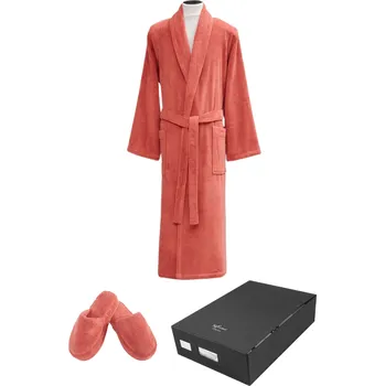 Pánský župan Soft Cotton Pánský a dámský župan MICRO COTTON v dárkovém balení + papučky, Terakota, 380 g / m², Česaná prémiová bavlna 100% MICRO, Dlouhý - vel. M + papučky (36/38) + dárkové balení