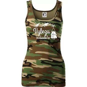 Dámské tričko Vylezu všude - hory - Dámské Maskáčové tílko - L ( Hnědý maskáč )