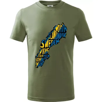 Chlapecké oblečení Mapy - názvy měst - Švédsko - Tričko dětské bavlněné - 98 cm / 2 roky ( Khaki )
