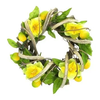 Věnec Věneček zdobený narciskami a citrónky Ø22 cm