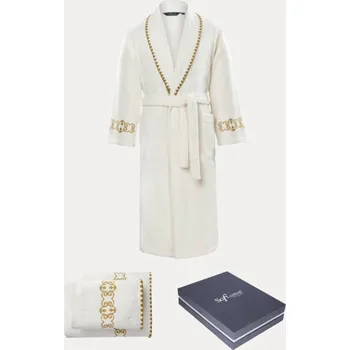 Pánský župan Soft Cotton Dárkové balení županu, ručníku a osušky MONDRIAN, Smetanová, 420 g / m², Česaná prémiová bavlna 100%, Dlouhý - vel. S