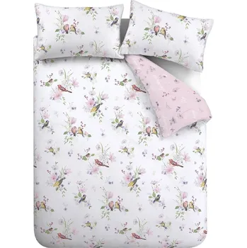 Povlečení Bílé/růžové povlečení na dvoulůžko/prodloužené 230x220 cm Songbird – Catherine Lansfield ID_1800777
