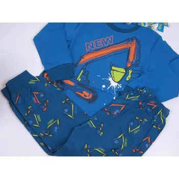 Chlapecké pyžamo Pyžamo Kugo MP3781 modré s petrolejovou s bagrem velikost oblečení - děti: 110