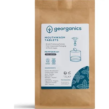 Ústní voda Georganics | Ústní voda v tabletách - máta peprná Počet: 720 ks přírodní ústní hygiena - svěží dech doma i na cestách