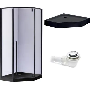 BPS-koupelny Pětiúhelníkový sprchový kout HYD-PK07A 80x80 cm černý/transparent + vanička HYD-PSV-SXL07A černá