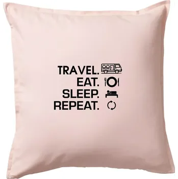 Polštář Eat sleep travel - Van - Polštář 50x50 - 50x50 - Včetně výplně ( Světle růžová )