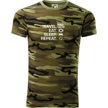 Pánské tričko Eat sleep travel - alkovna - Army CAMOUFLAGE - XL ( Zelený maskáč )
