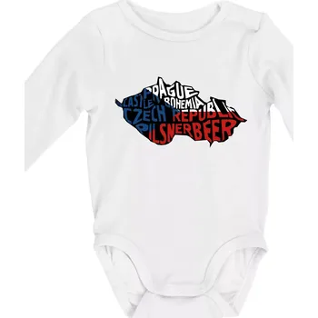 Mapy - názvy měst - Česko - Body kojenecké s dlouhým rukávem - Dlouhý r. 3-6 měs ( Bílá )