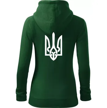 Dámská mikina Ukrajina trojzubec velký - Dámská mikina trendy zipper s kapucí - M ( Lahvově zelená )