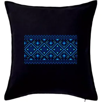 Polštář Ukrajinský vzor - modrý - Polštář 50x50 - 50x50 - Pouze potah ( Černá )
