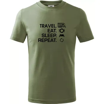 Eat sleep travel - Velký přívěs - Tričko dětské bavlněné - 122 cm/6 let ( Khaki )