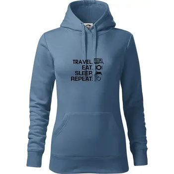 Dámská mikina Eat sleep travel - Velký přívěs - Mikina dámská Cape s kapucí - 2XL ( Denim )
