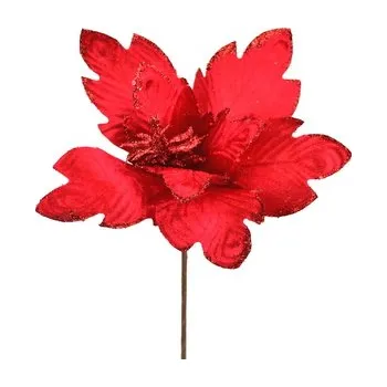 Vánoce Poinsetie třpytivá zápich - červená (cs, DOMMIO)